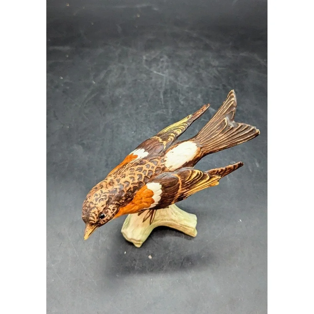VTG 1967 Goebel Hand-Painted Brambling Bird Figurine on Branch Fall W Germany 5